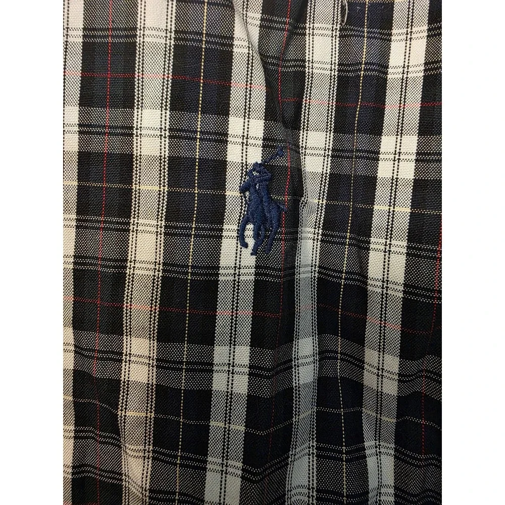 Ralph Lauren Mens Classic Fit Plaid Button Down Shirt Black White Navy 15 32/33